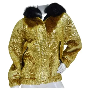 1980s Quilted Metallic Gold Fur Hood Jacket