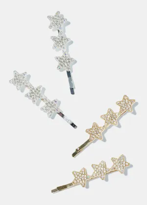 2 Piece Rhinestone Studded Star Hair Pins