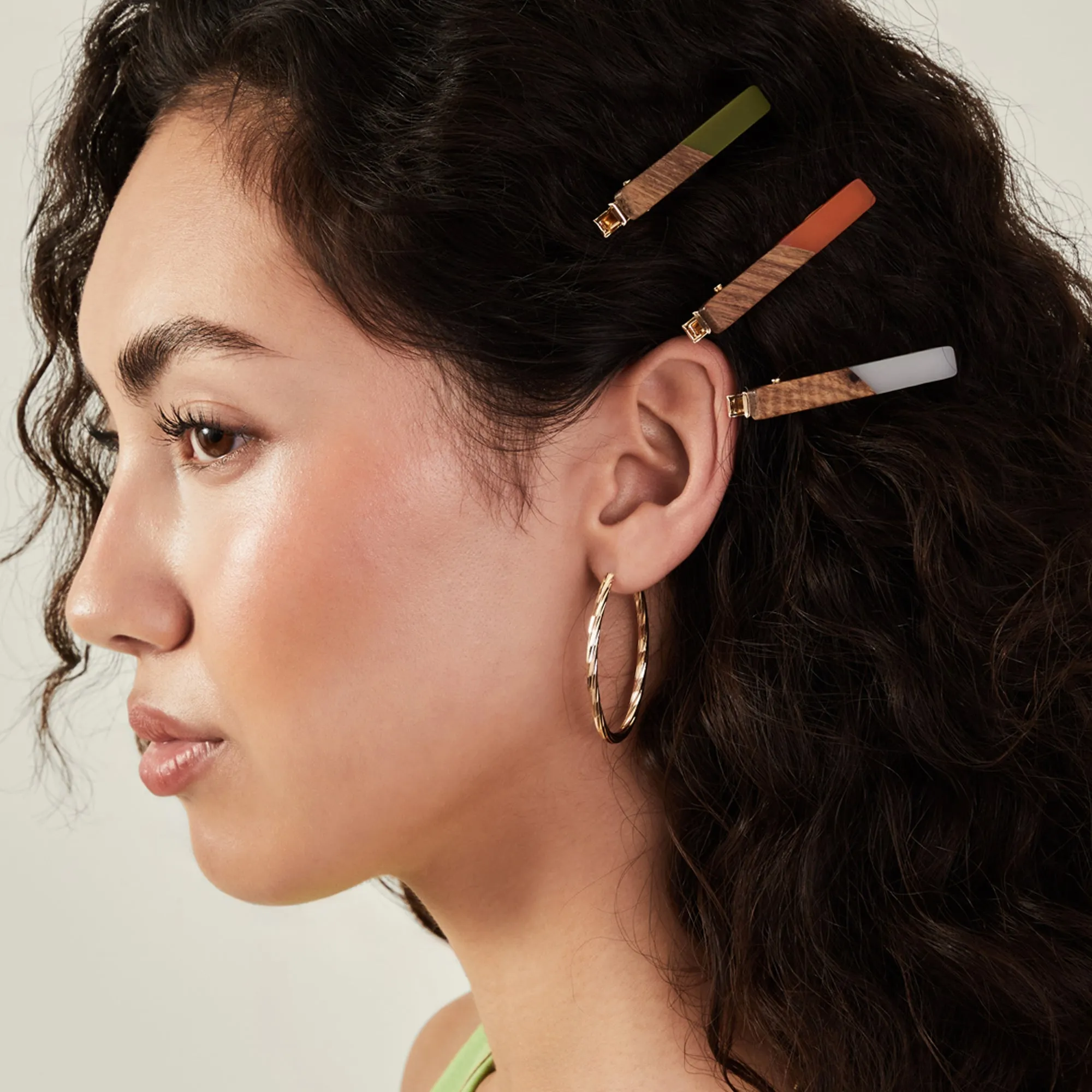 Accessorize London Women Multi Wooden Resin Hair Clips Set Of 3