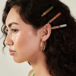 Accessorize London Women Multi Wooden Resin Hair Clips Set Of 3