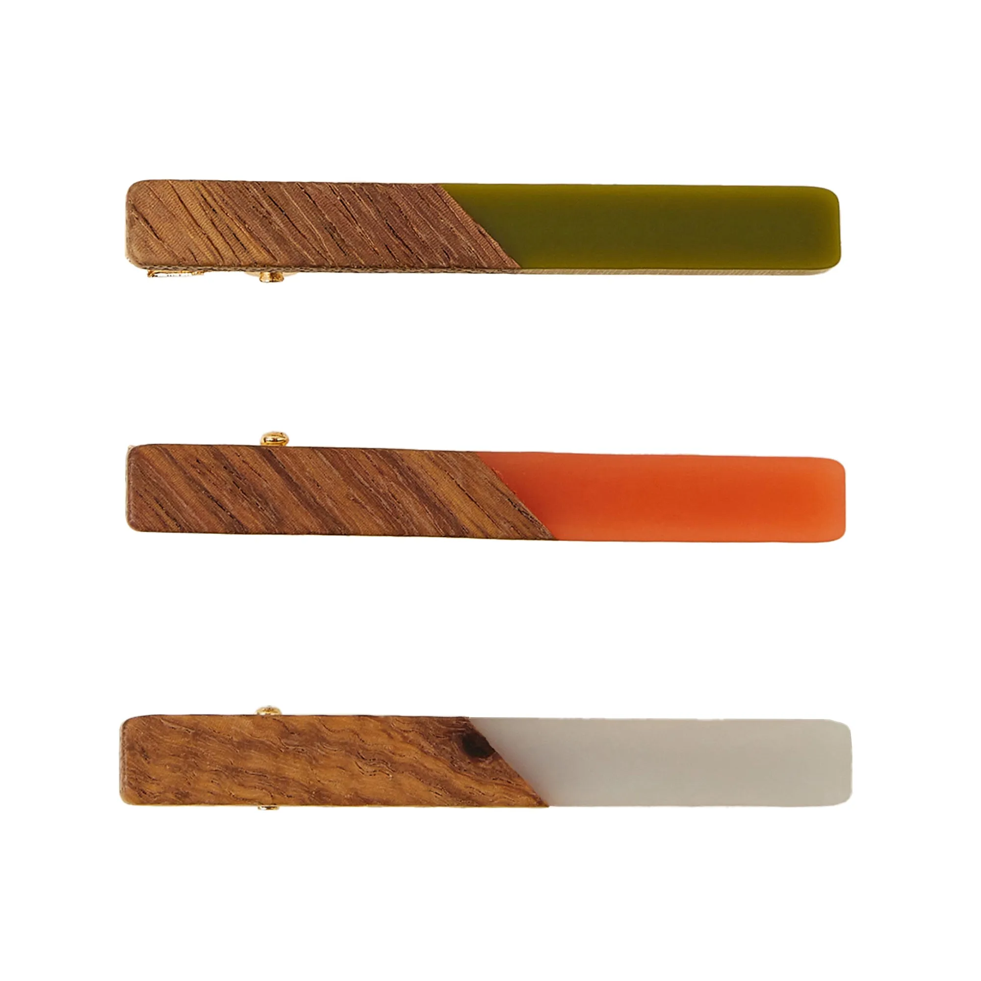 Accessorize London Women Multi Wooden Resin Hair Clips Set Of 3