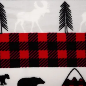 Anti Pill Fleece Print - SLIPPY - Deer / Buffalo - Red