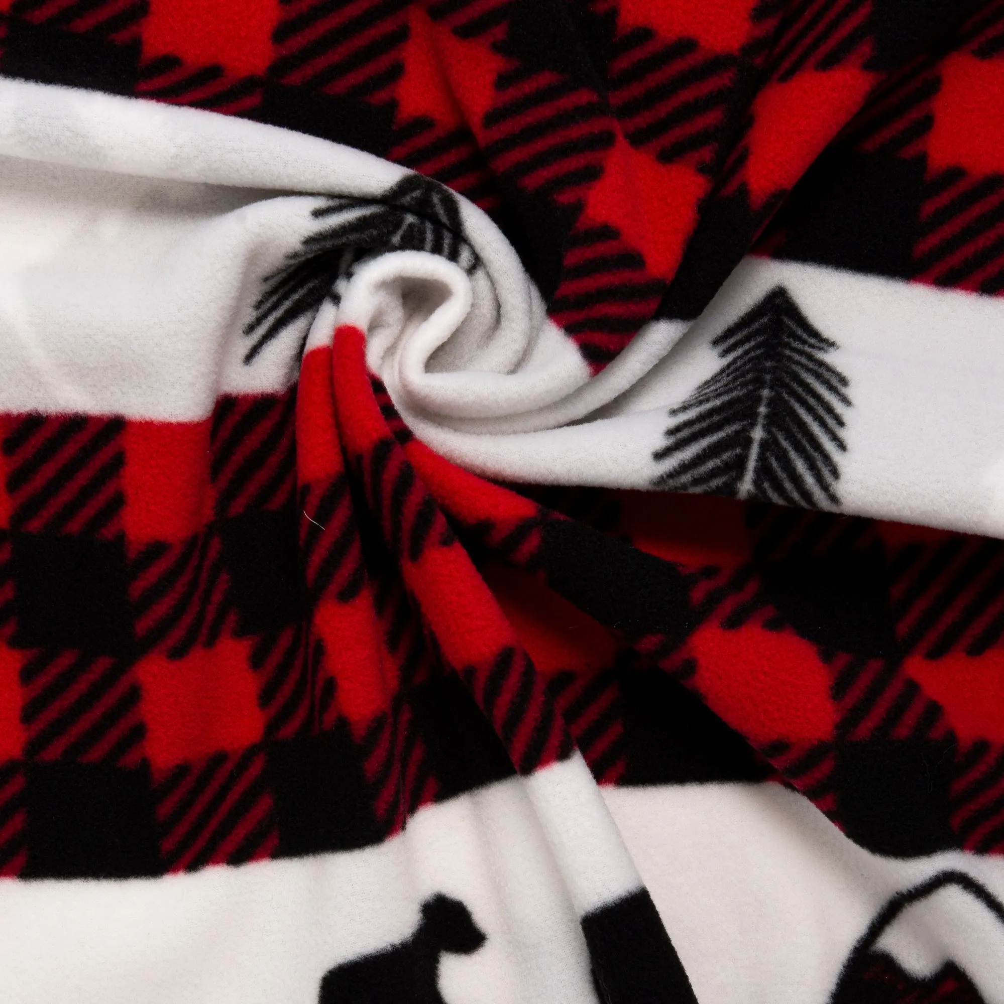 Anti Pill Fleece Print - SLIPPY - Deer / Buffalo - Red