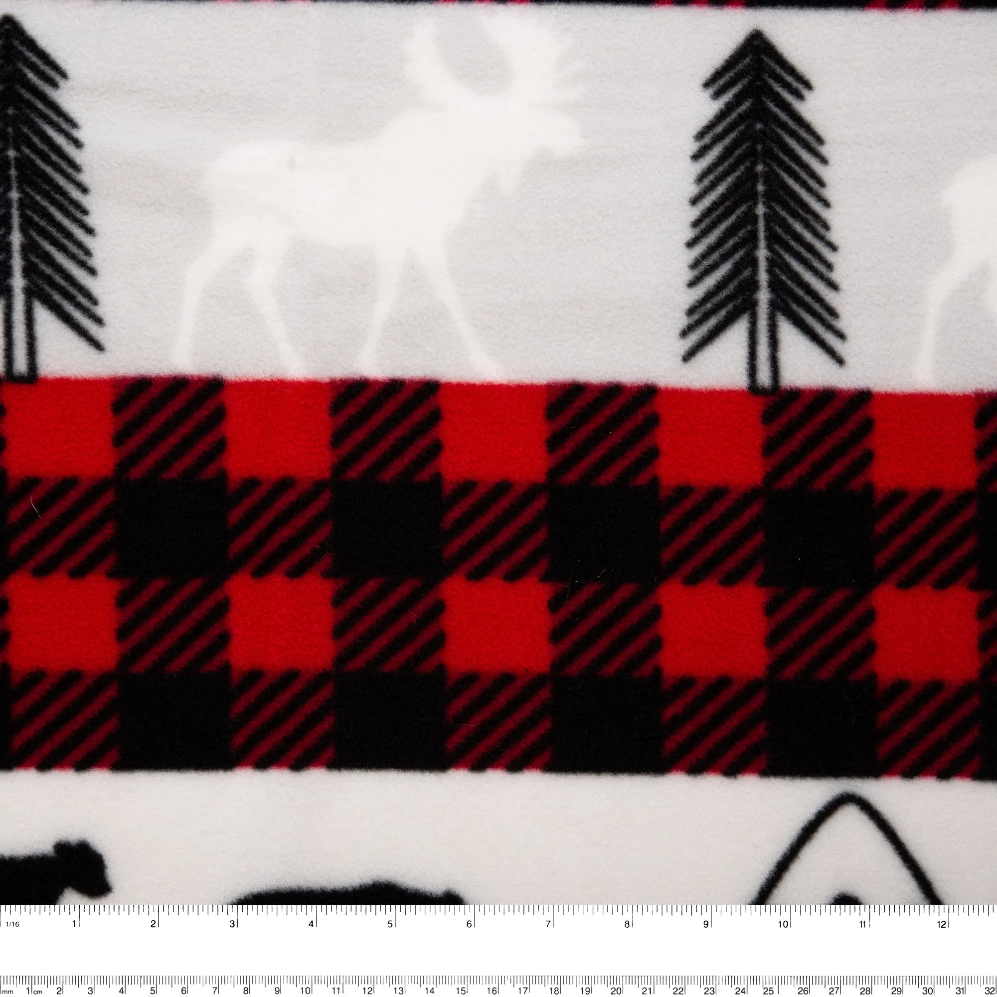 Anti Pill Fleece Print - SLIPPY - Deer / Buffalo - Red