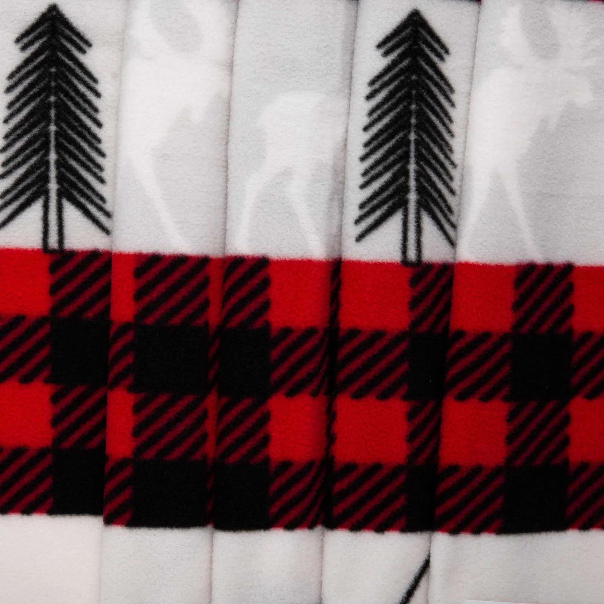 Anti Pill Fleece Print - SLIPPY - Deer / Buffalo - Red