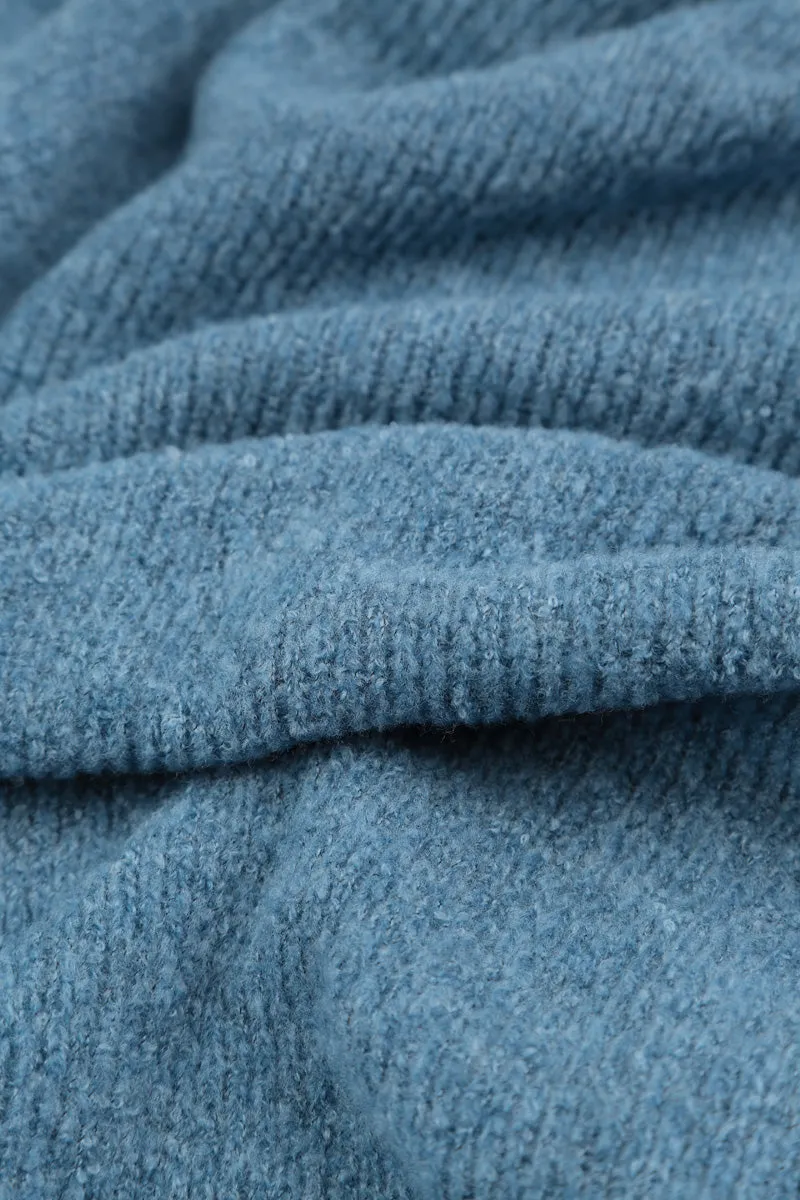 Asymmetric V-Neck Petrol Blue Wool Jumper