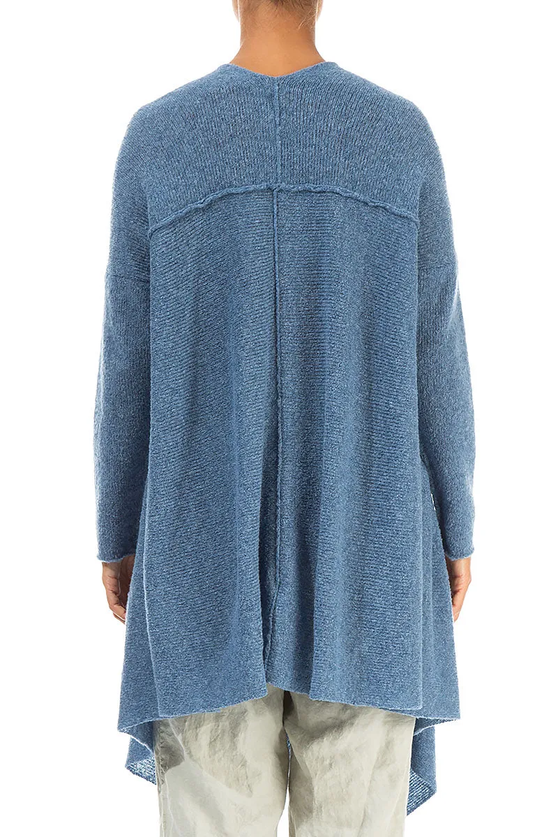 Asymmetric V-Neck Petrol Blue Wool Jumper