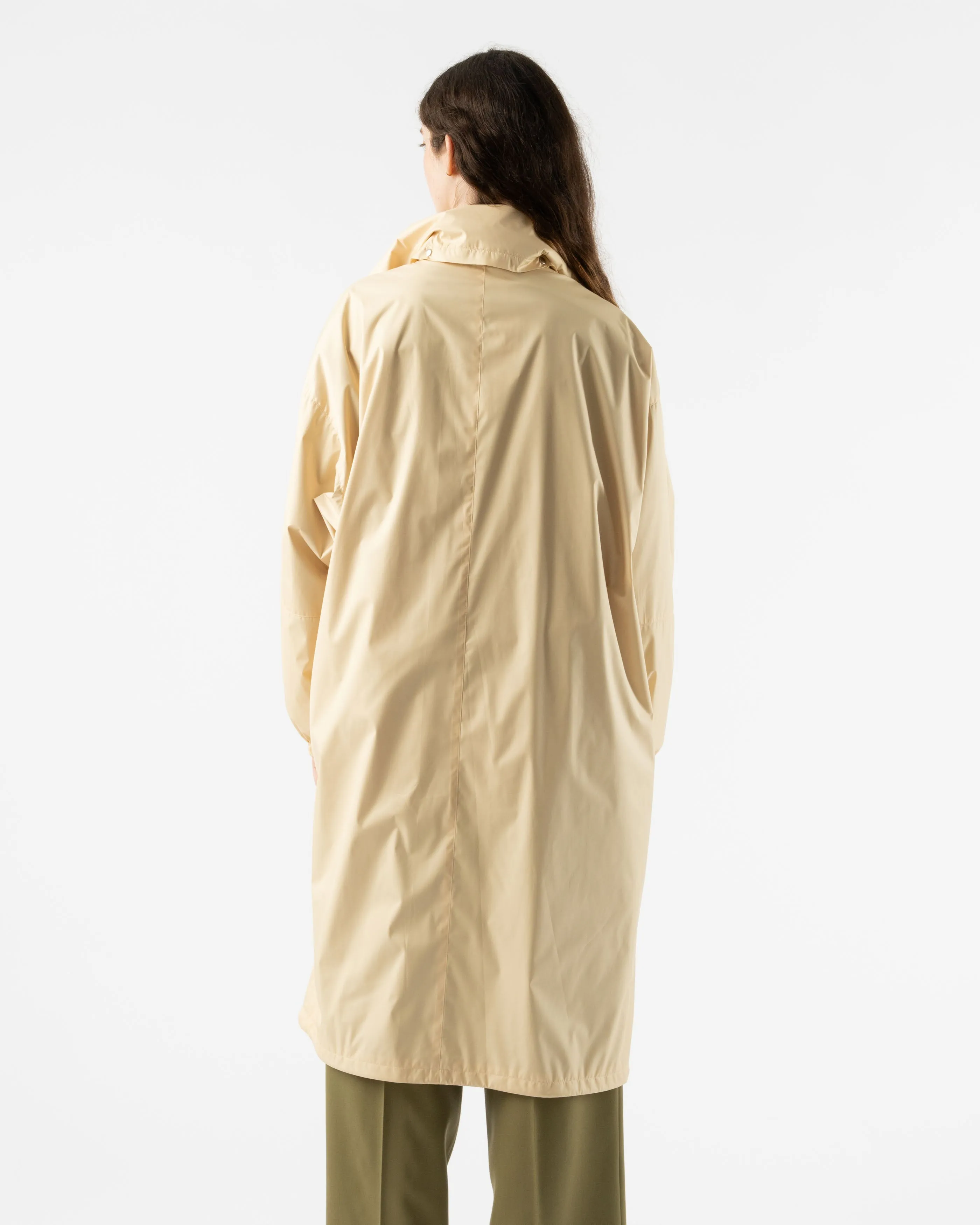 Auralee Hard Twist Polyester Satin Laminate Zip Coat in Light Beige