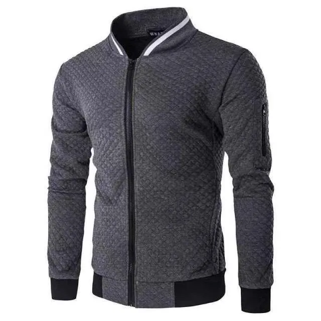 BAZO Design Men's Fashion Premium Quality Burgundy Red & White Stripe Zipper Sweater Jacket