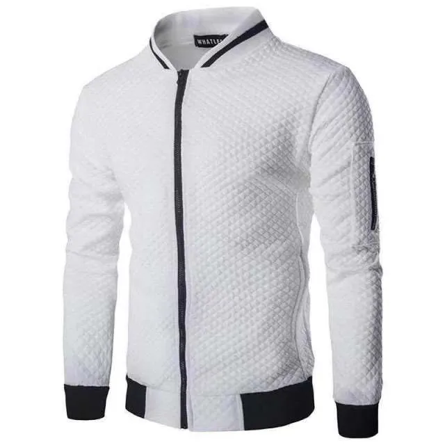 BAZO Design Men's Fashion Premium Quality Burgundy Red & White Stripe Zipper Sweater Jacket