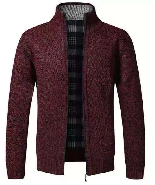 BAZO Design Men's Fashion Premium Quality Burgundy Red & White Stripe Zipper Sweater Jacket
