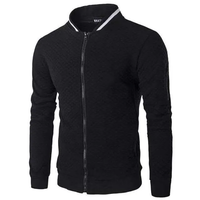 BAZO Design Men's Fashion Premium Quality Burgundy Red & White Stripe Zipper Sweater Jacket
