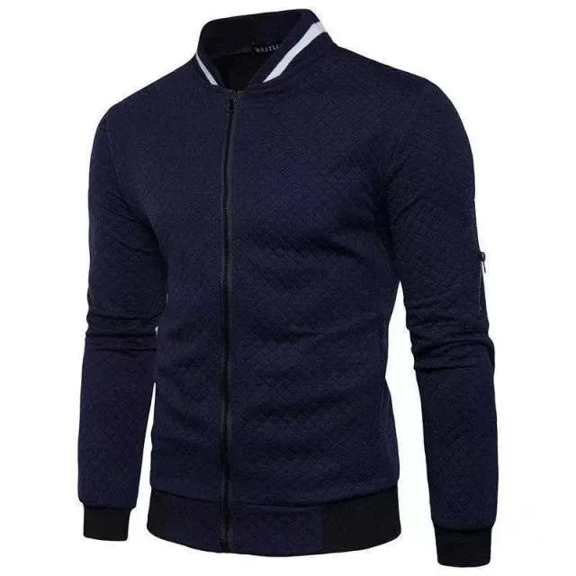 BAZO Design Men's Fashion Premium Quality Burgundy Red & White Stripe Zipper Sweater Jacket