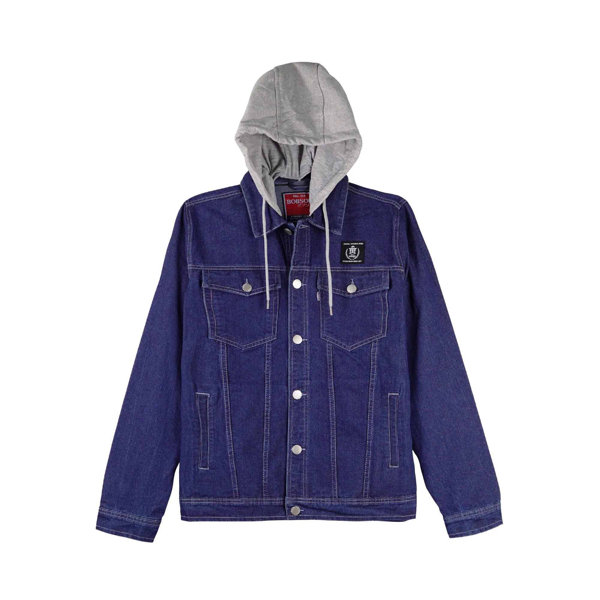 Bobson Japanese Men's Basic Hoodie Denim Jacket for Men Trendy Fashion High Quality Apparel Comfortable Casual Jacket for Men Regular Fit 131728 (Medium Wash)