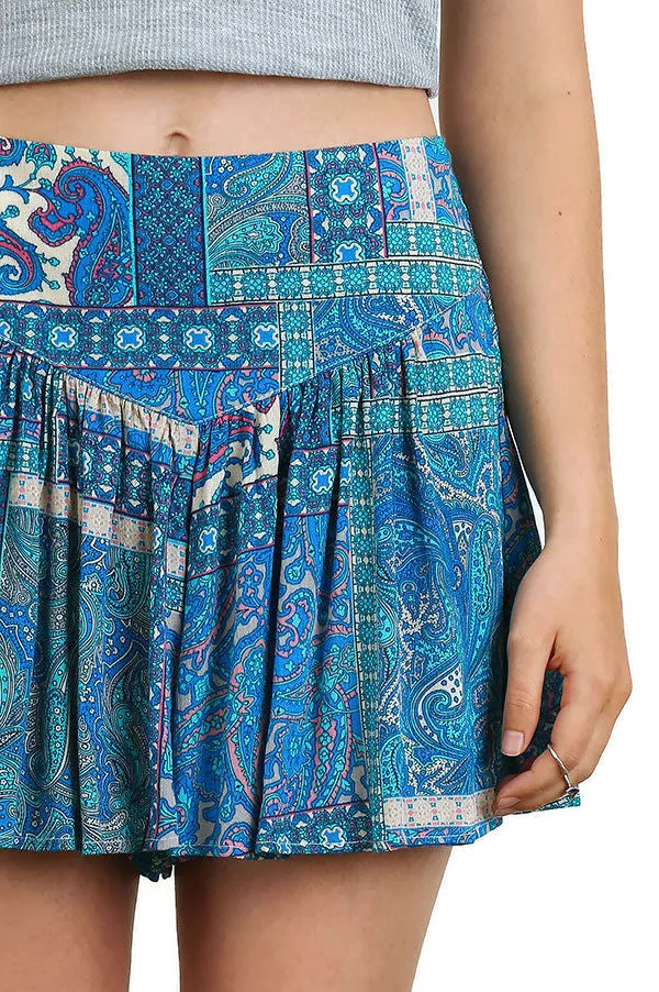 Bohemian Printed Shorts, Aqua