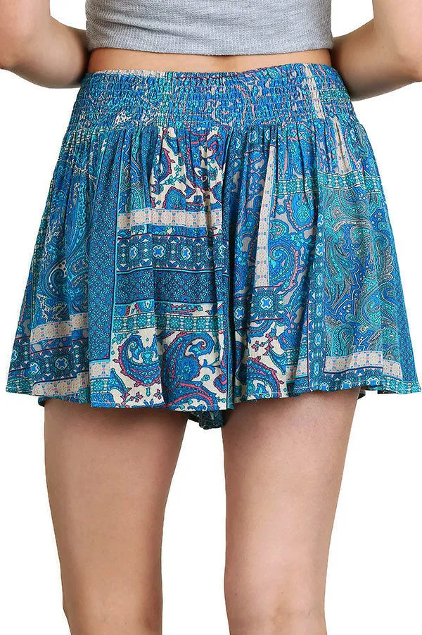 Bohemian Printed Shorts, Aqua