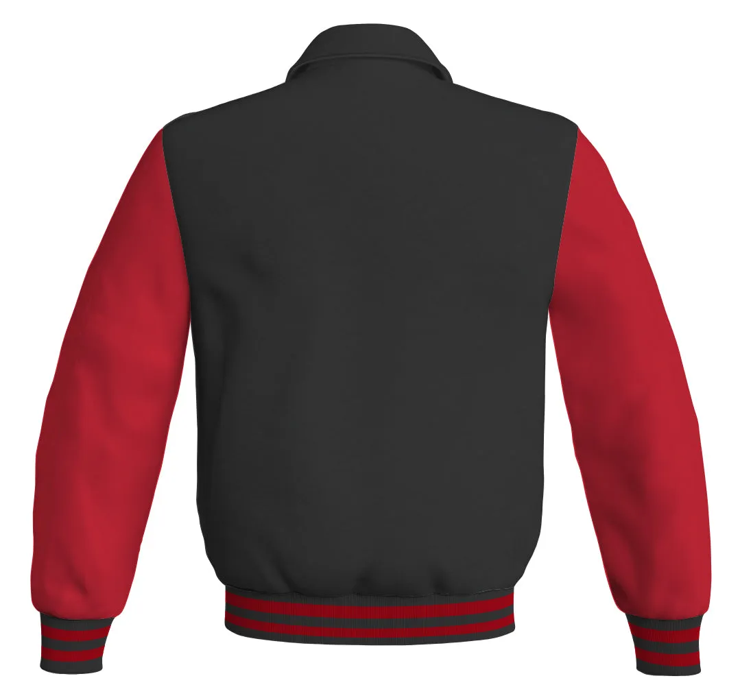Bomber Classic Jacket Black Body and Red Leather Sleeves