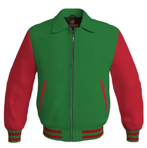 Bomber Classic Jacket Green Body and Red Leather Sleeves