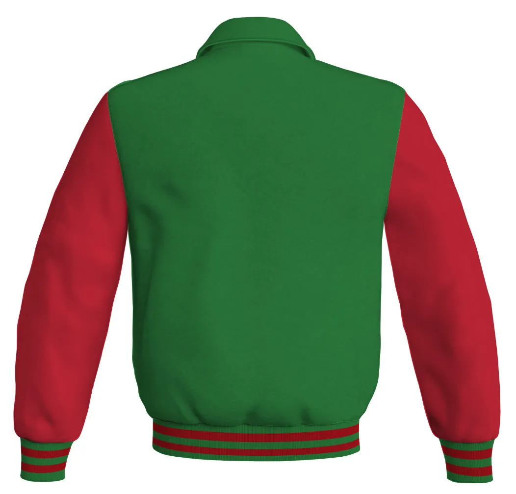 Bomber Classic Jacket Green Body and Red Leather Sleeves