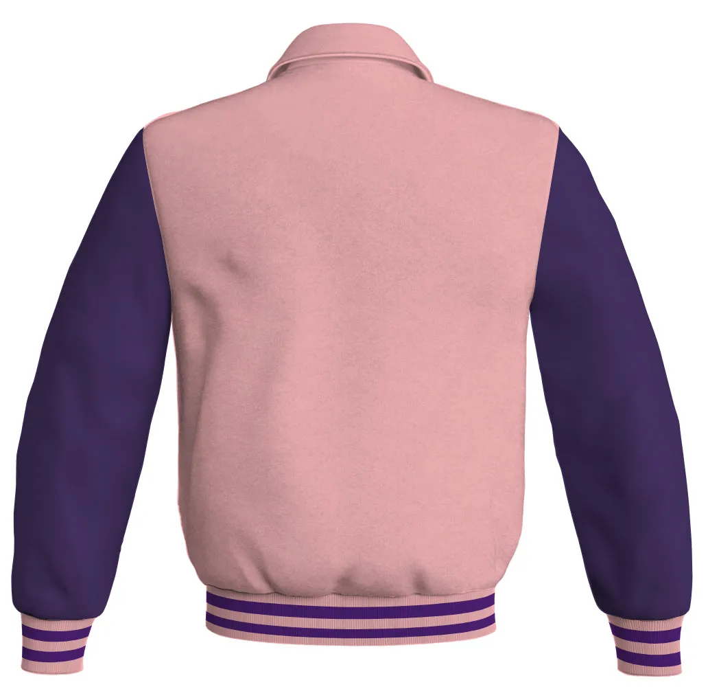 Bomber Classic Jacket Pink Body and Purple Leather Sleeves