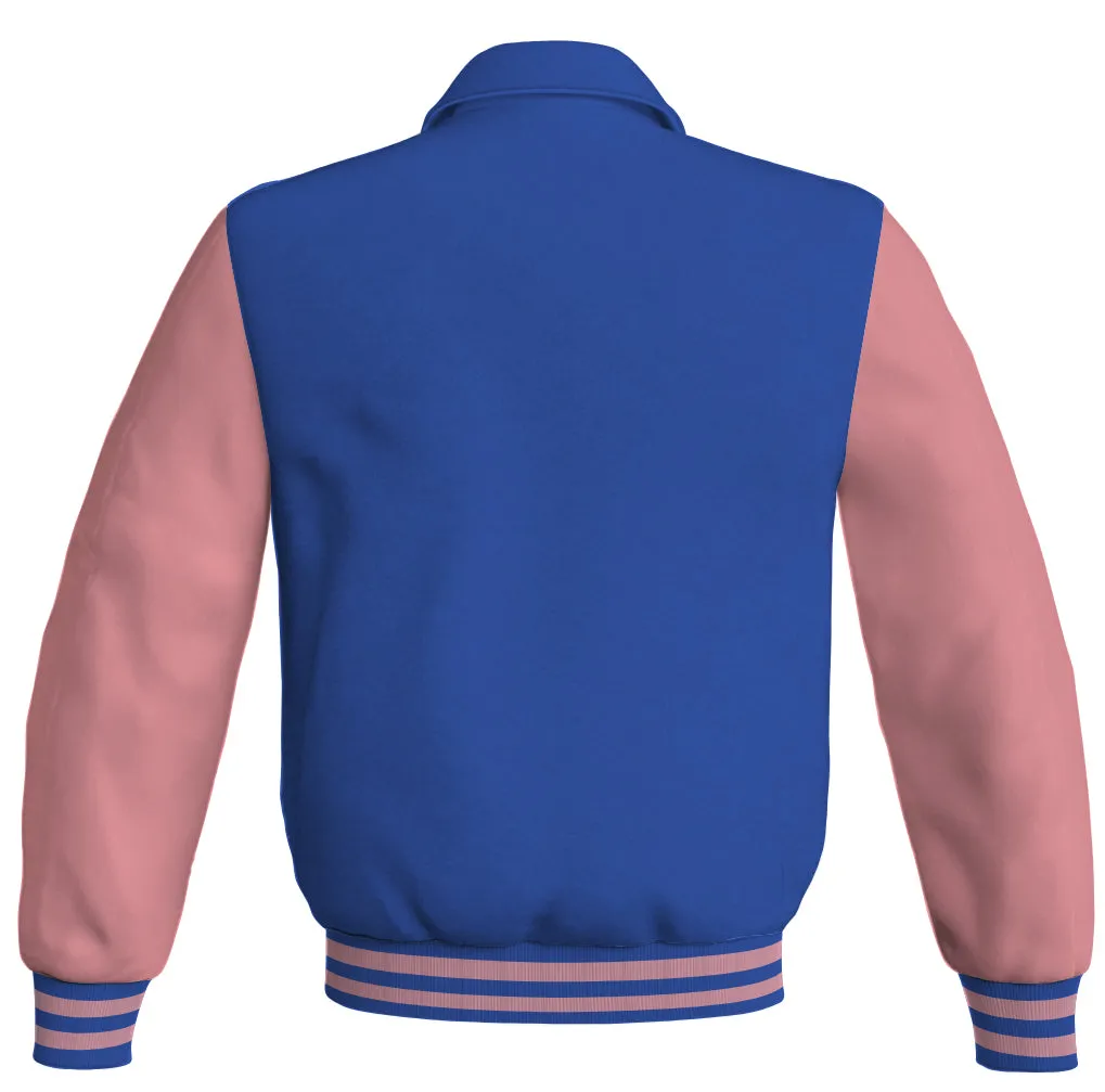 Bomber Classic Jacket Royal Blue Body and Pink Leather Sleeves