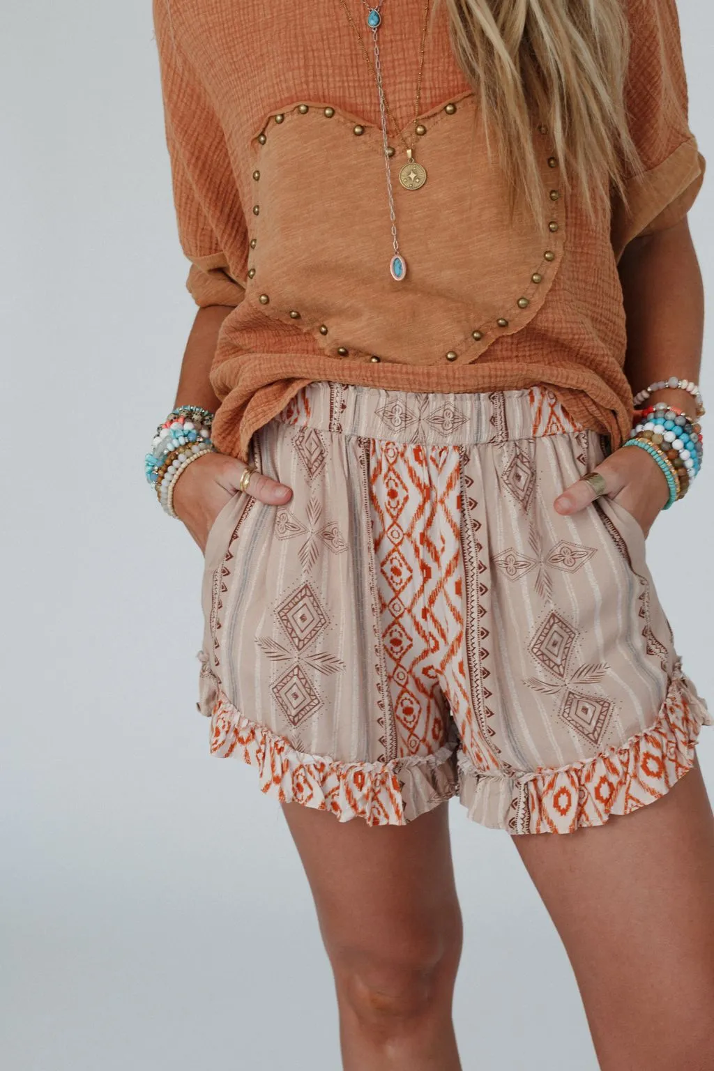 Bridget Printed Shorts - Rust