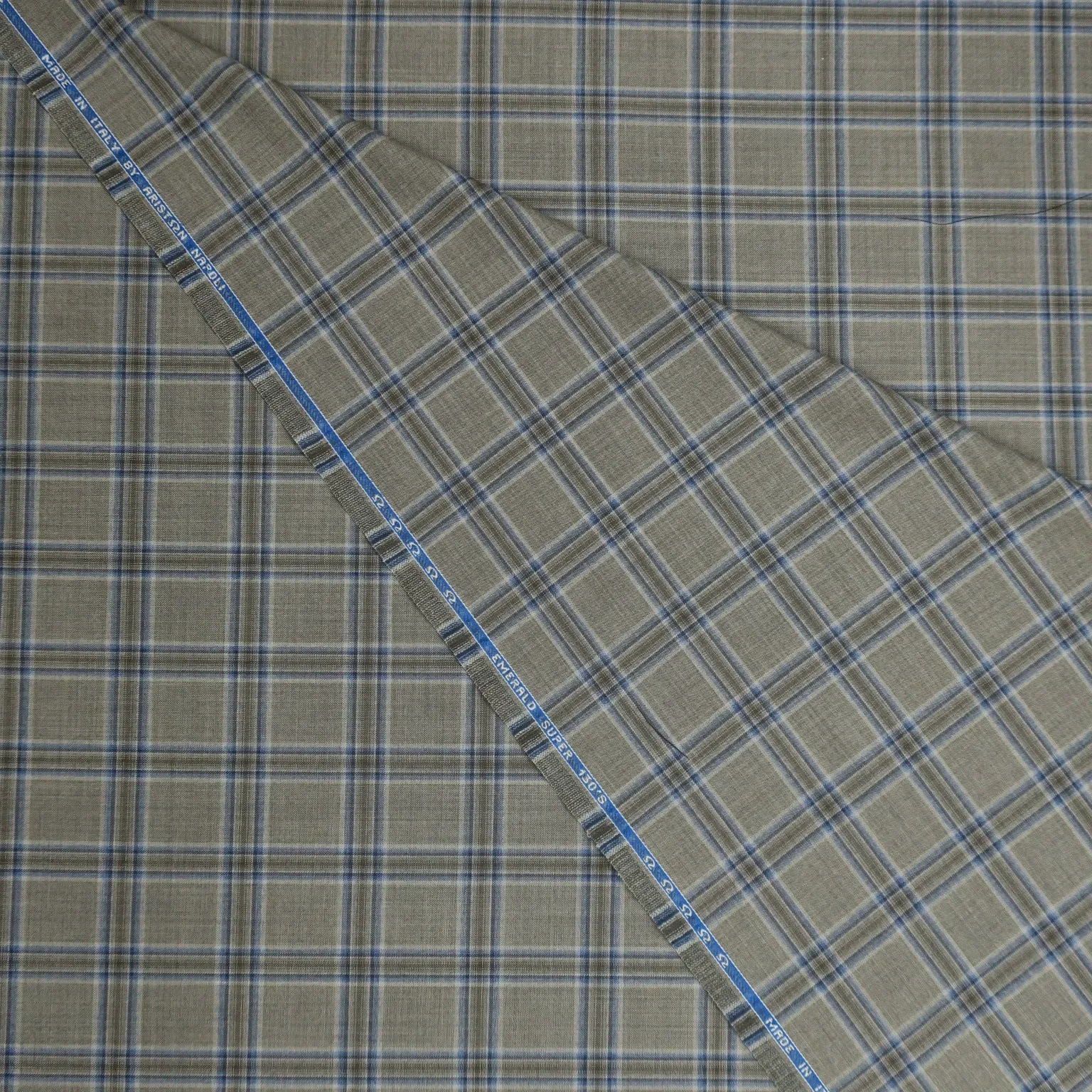 Brown and Blue Plaid Emerald Super 130's Ariston Fabric