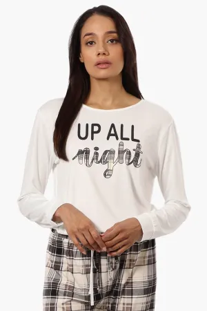 Canada Weather Gear Up All Night Print Drawstring Pajama Top - White