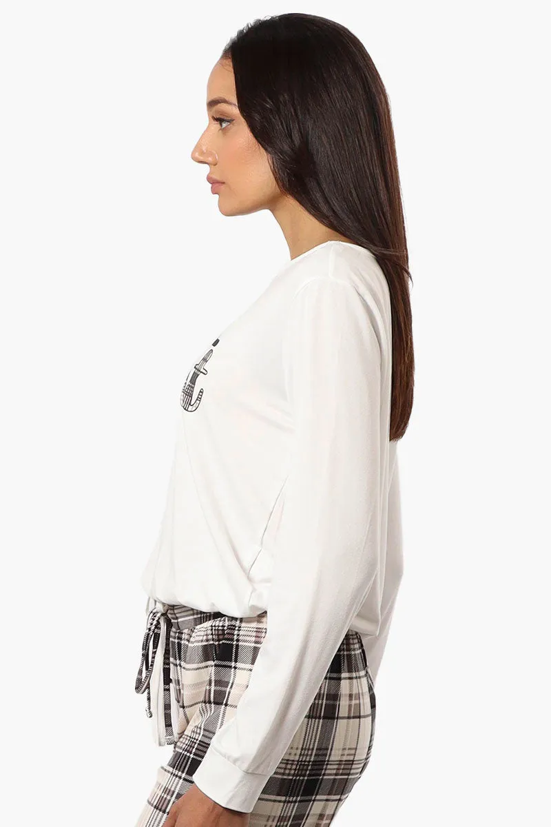 Canada Weather Gear Up All Night Print Drawstring Pajama Top - White