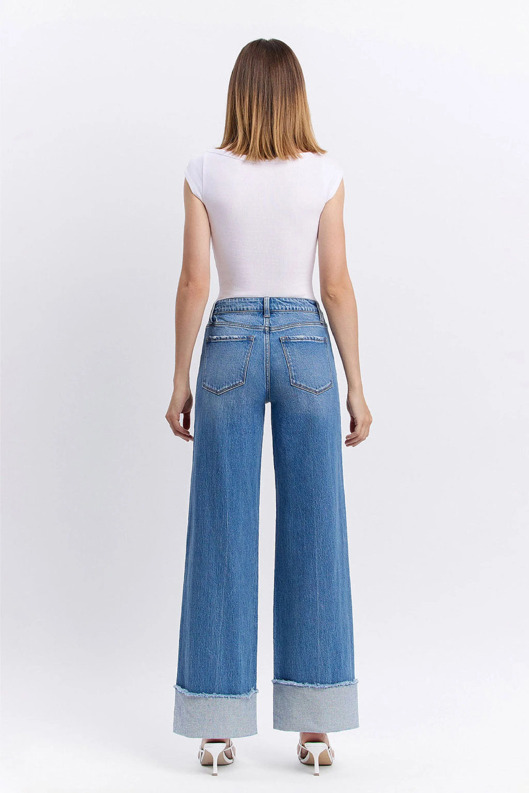 Carol High Rise Cuffed Wide Leg Jeans Medium Wash