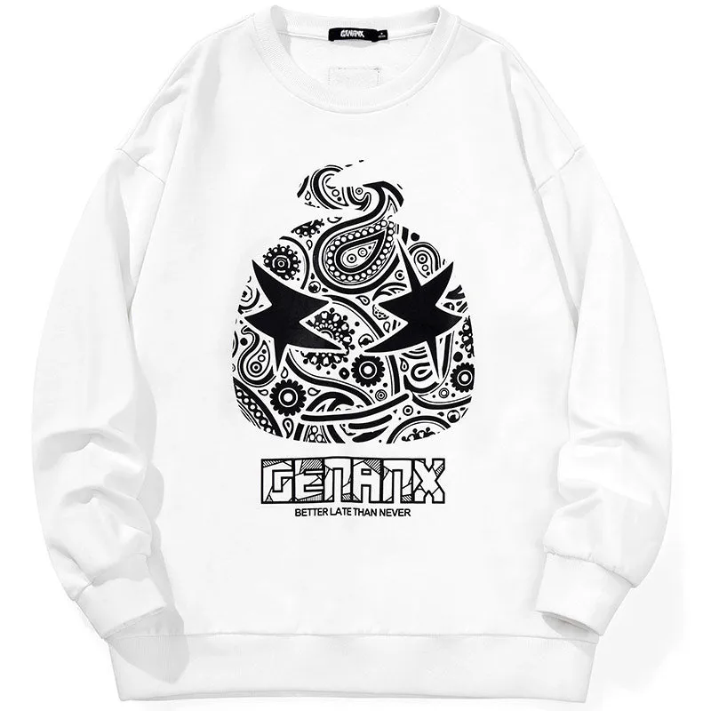 Cartoon Print Crew Neck Pullover Sweatshirt