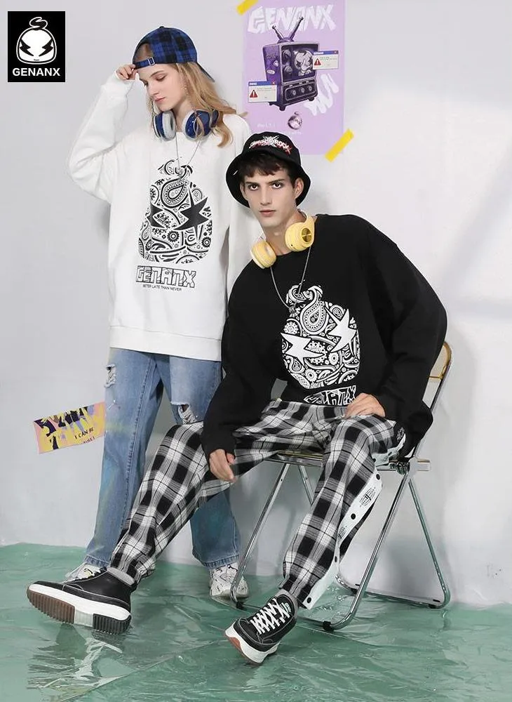 Cartoon Print Crew Neck Pullover Sweatshirt