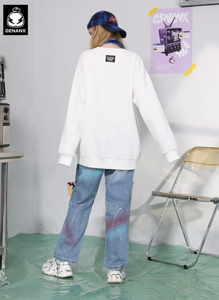 Cartoon Print Crew Neck Pullover Sweatshirt