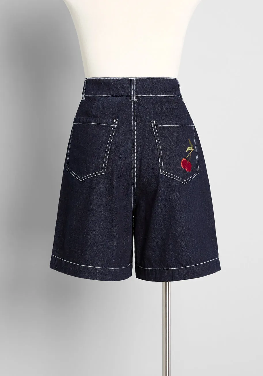 Cheeky Cherries High-Rise Denim Shorts
