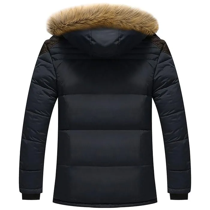 chouyatou Men's Winter Removable Hooded Frost-Fighter Sherpa Lined Midi Packable Parka Jackets, Navy, Fits like Men's Small