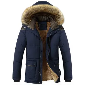 chouyatou Men's Winter Removable Hooded Frost-Fighter Sherpa Lined Midi Packable Parka Jackets, Navy, Fits like Men's Small