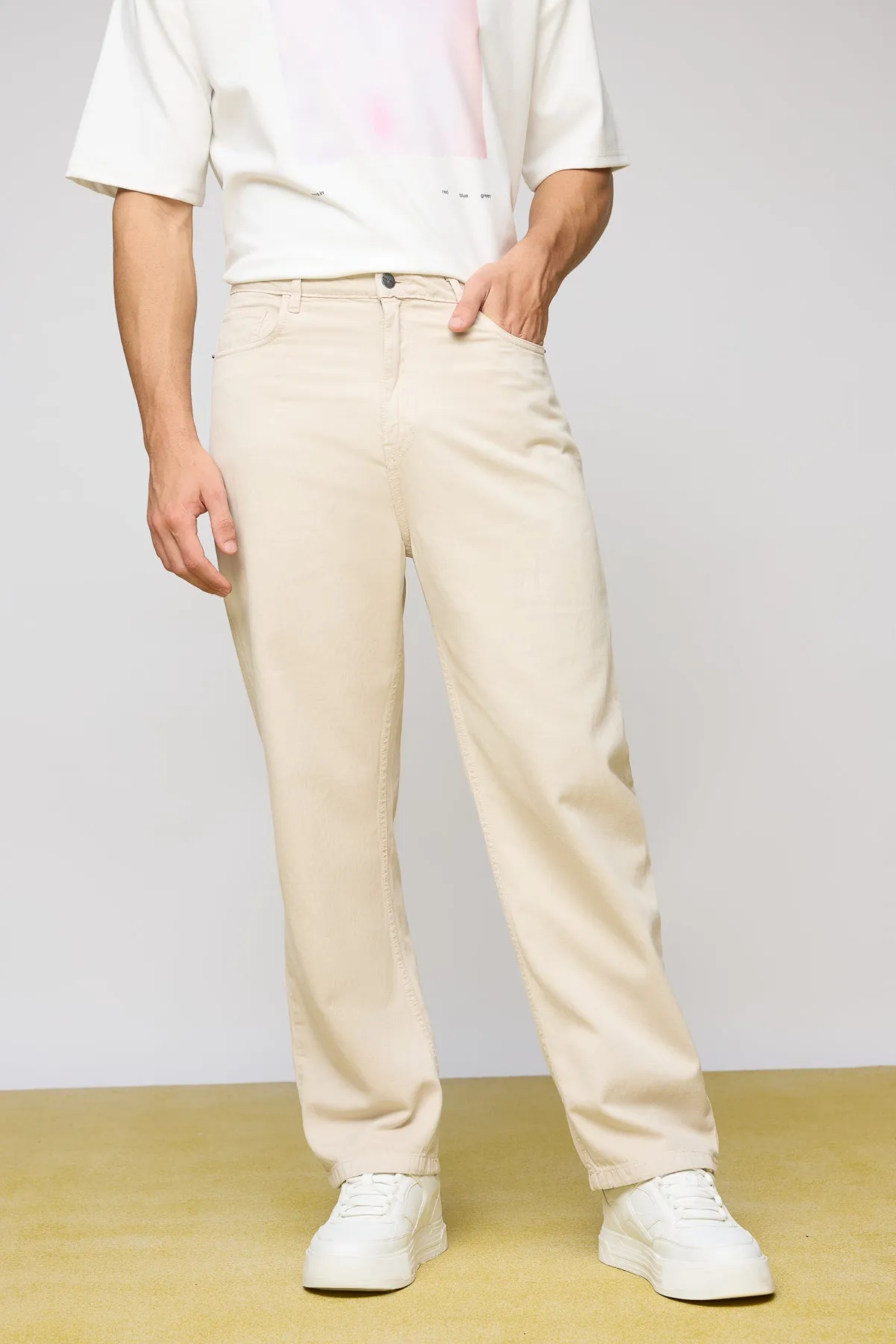 Classic Cream Men's Straight Fit Jeans
