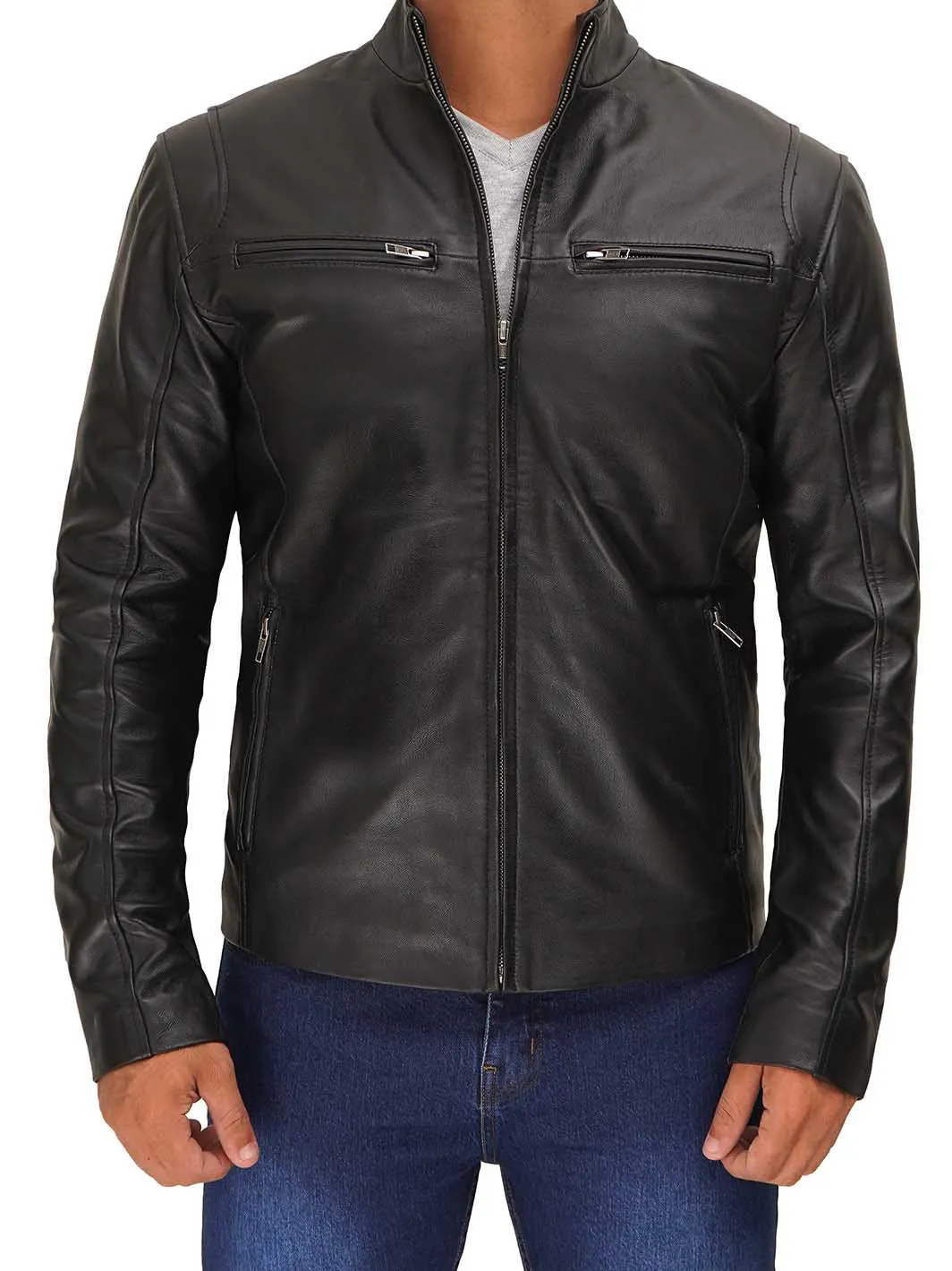 Clinton Men's Black Cafe Racer Leather Jacket