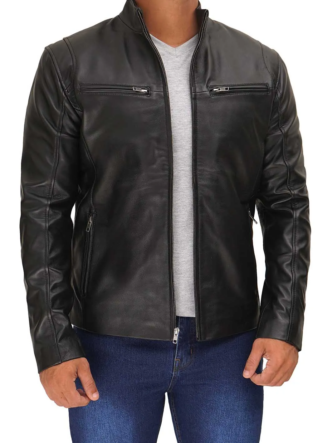 Clinton Men's Black Cafe Racer Leather Jacket