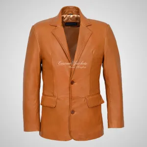 CORBIN Two Button Tan Leather Blazer For Men