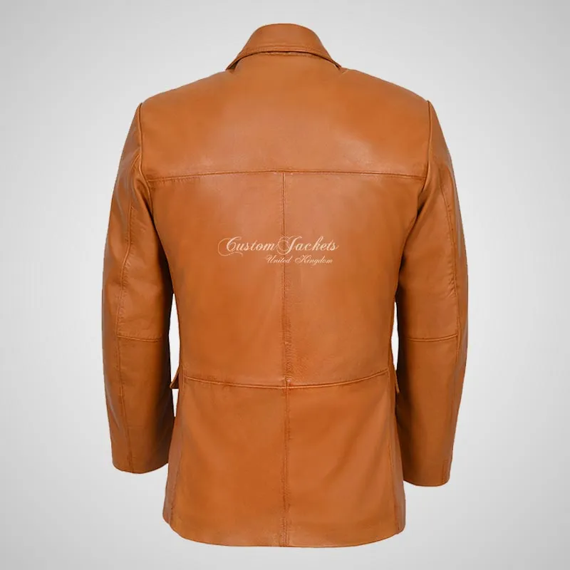 CORBIN Two Button Tan Leather Blazer For Men