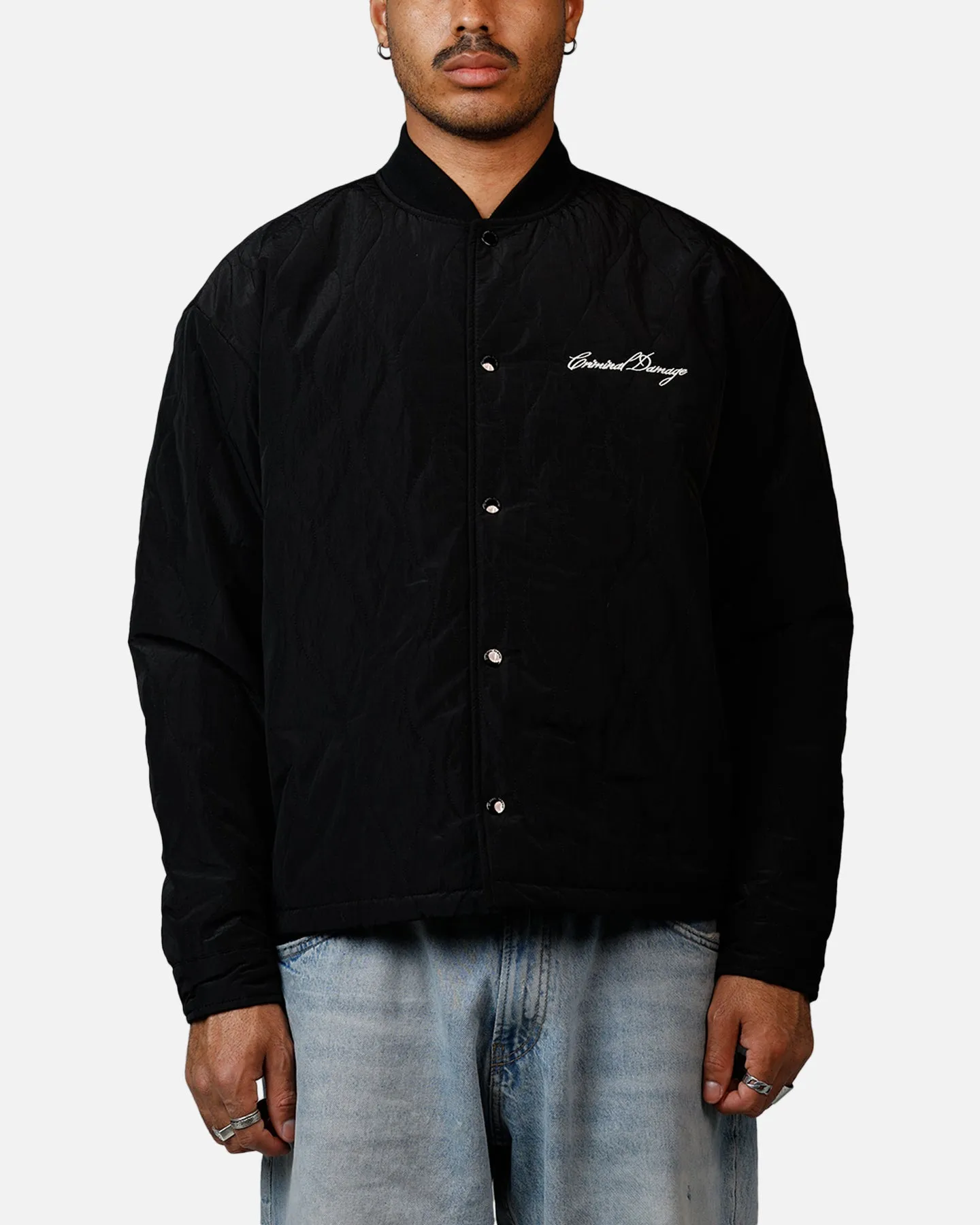Criminal Damage Quilted Bomber Black