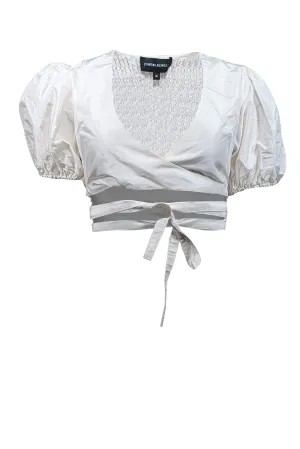 Cynthia Rowley - White Taffeta Smocked Wrap Top Sz M