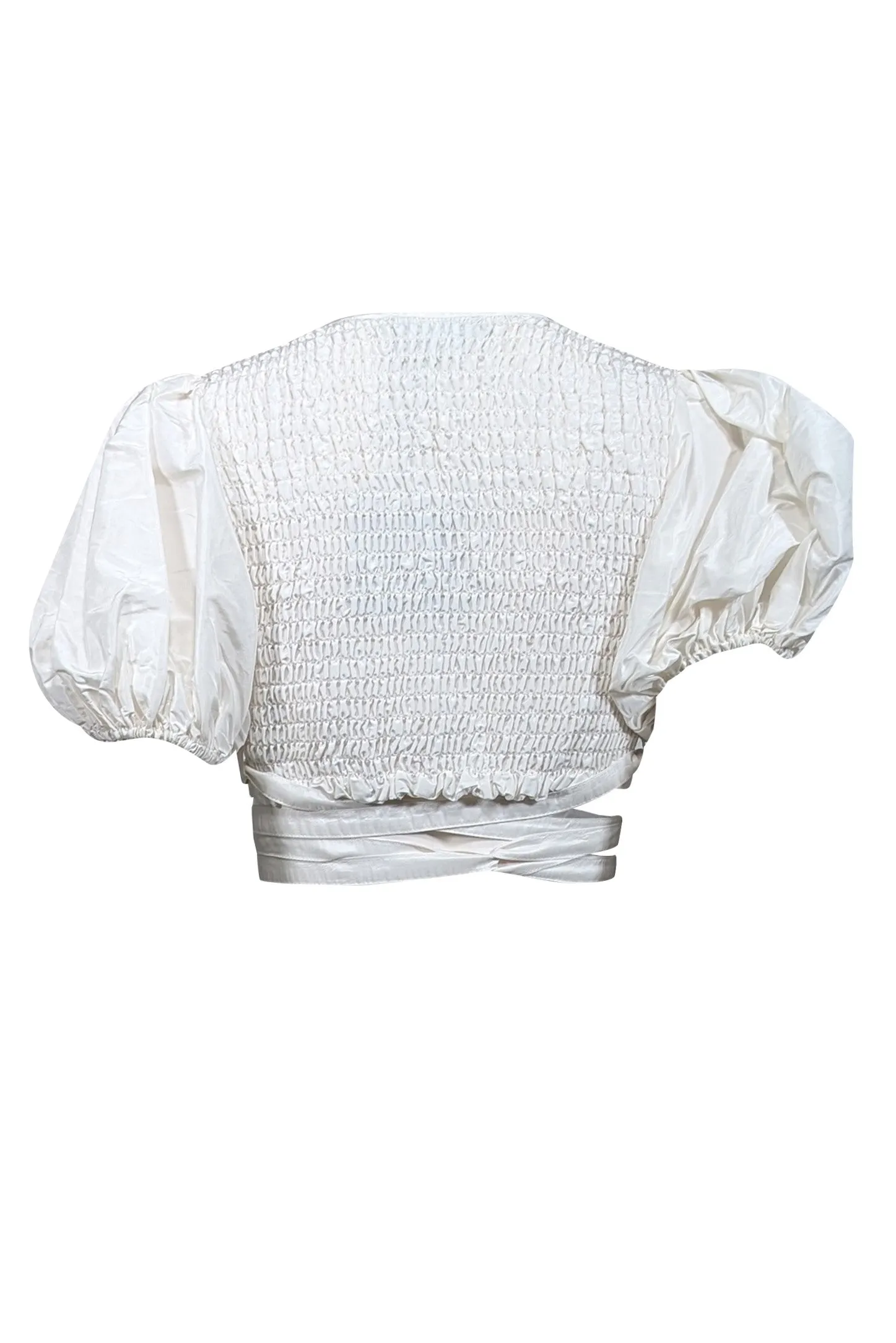 Cynthia Rowley - White Taffeta Smocked Wrap Top Sz M