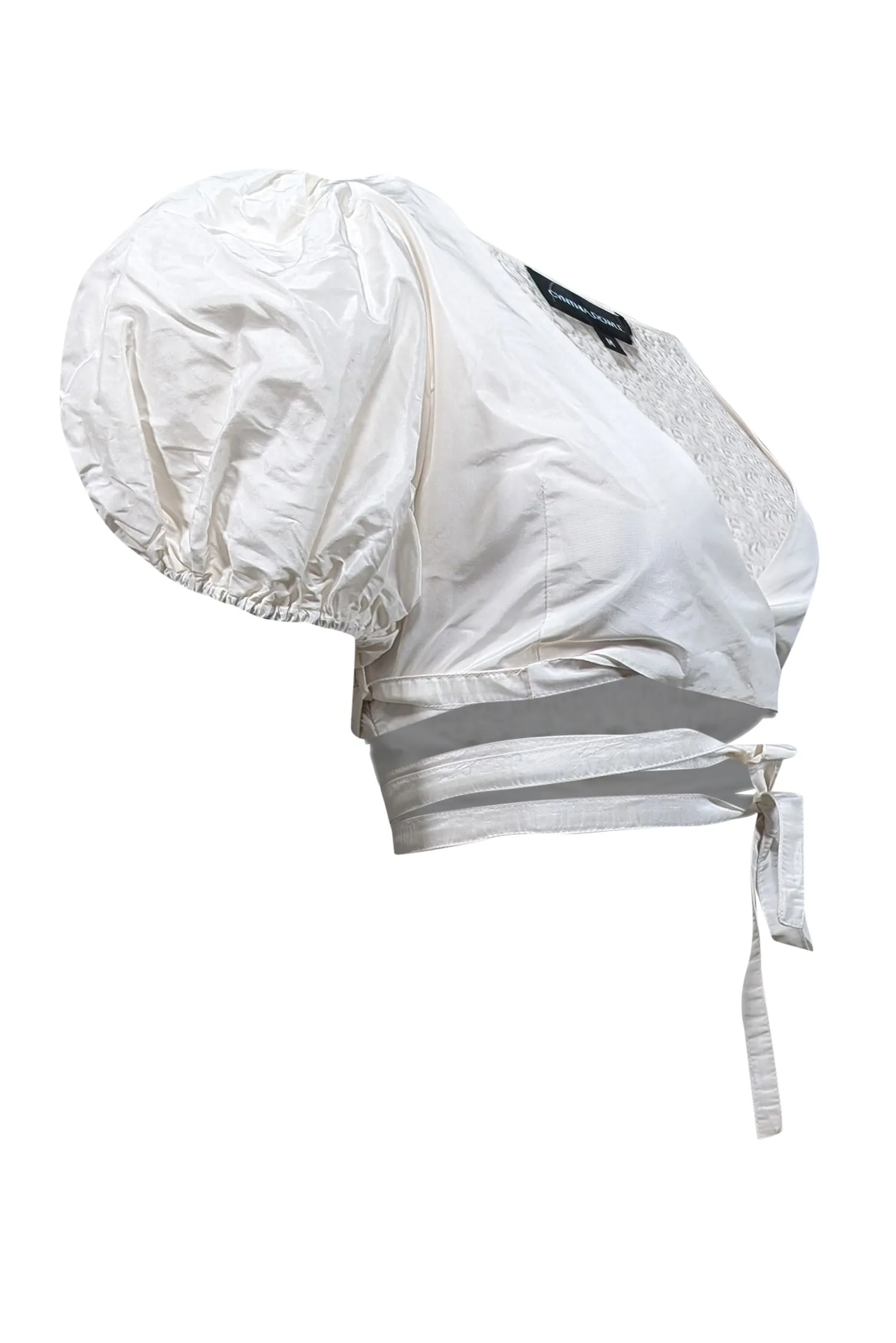 Cynthia Rowley - White Taffeta Smocked Wrap Top Sz M