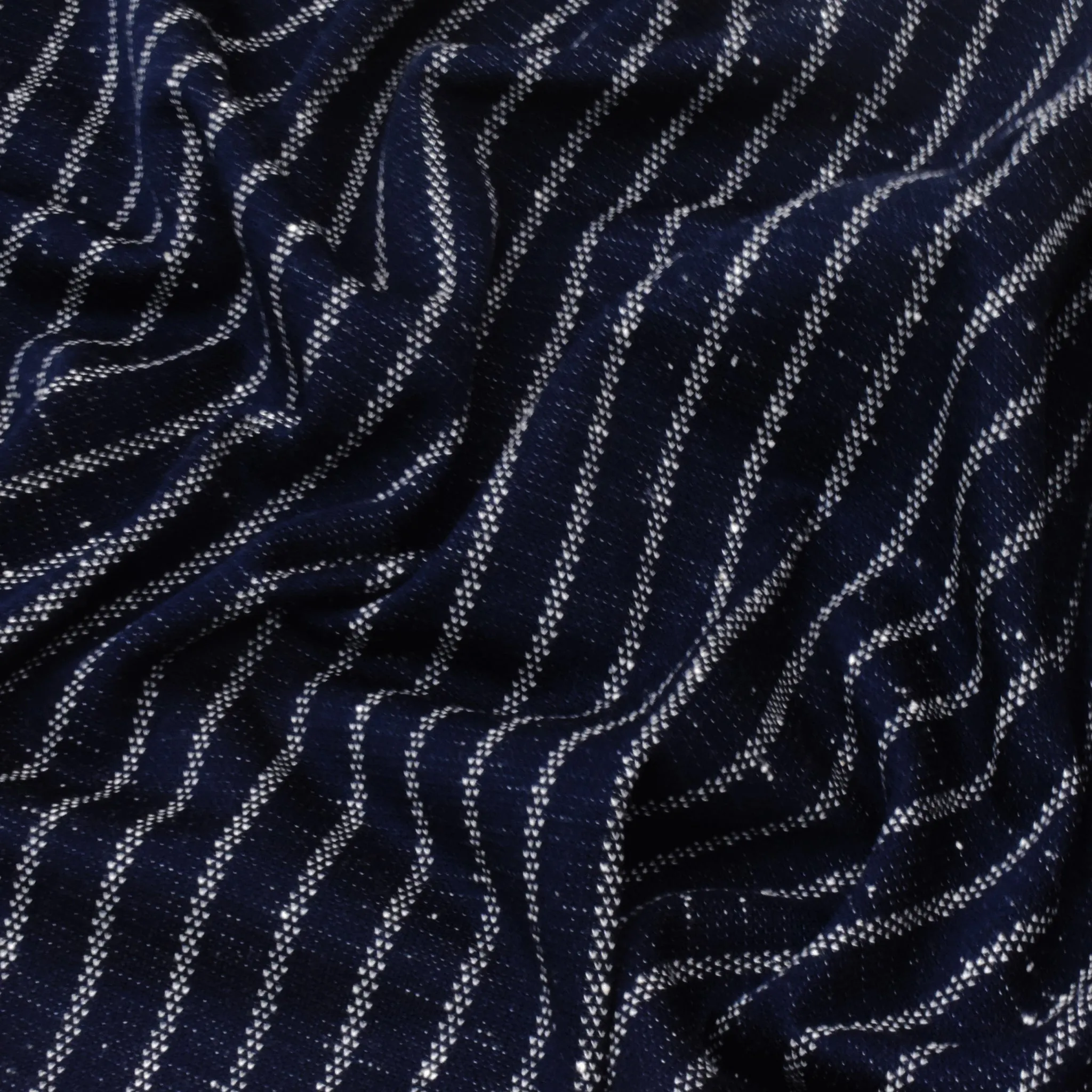 Dark Navy-White Stripe Jacquard Stretch Cotton Double Knit Fabric