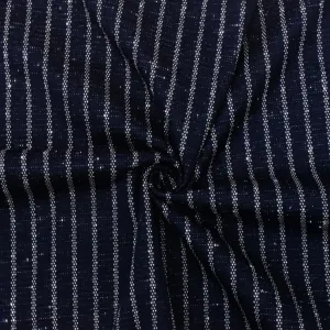 Dark Navy-White Stripe Jacquard Stretch Cotton Double Knit Fabric