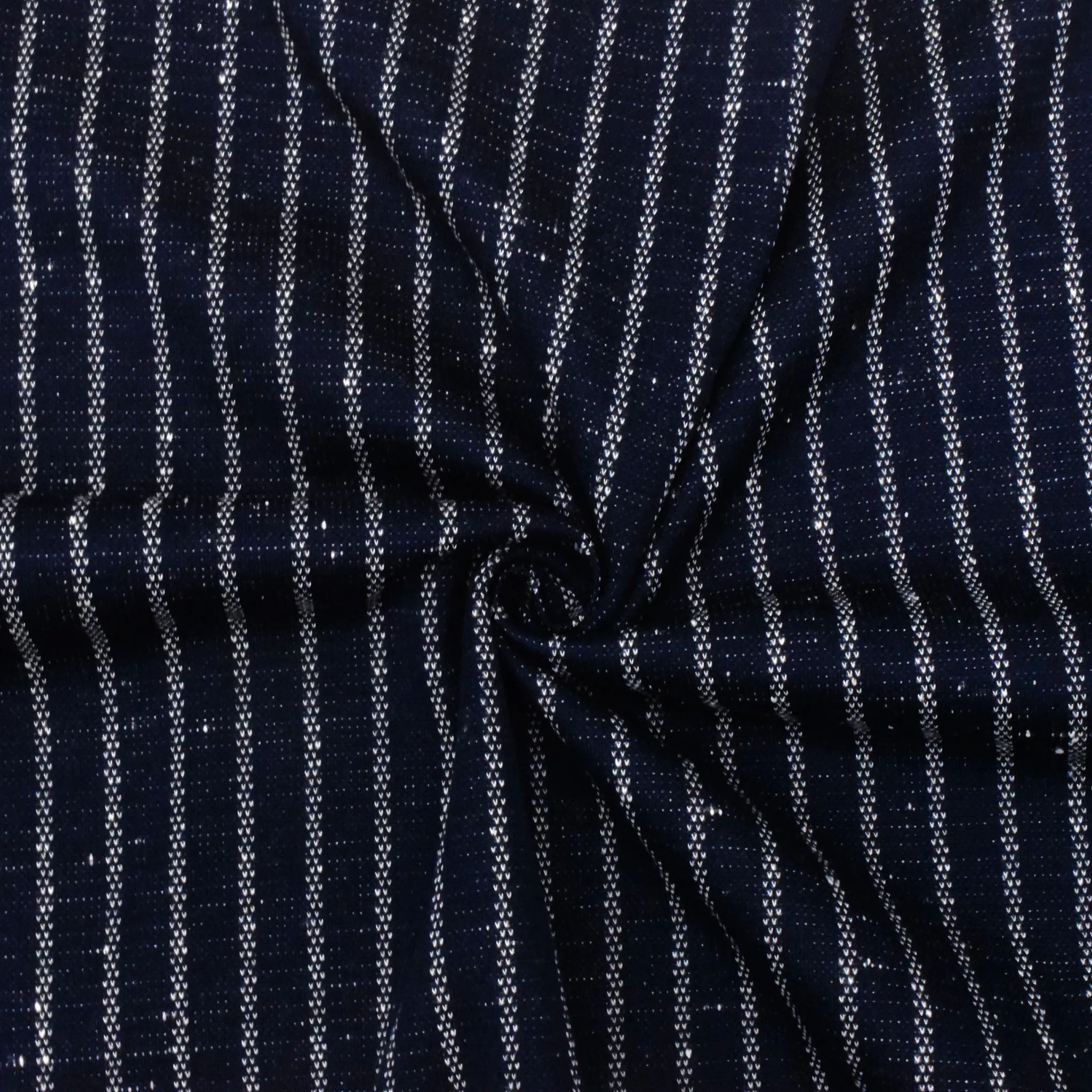 Dark Navy-White Stripe Jacquard Stretch Cotton Double Knit Fabric