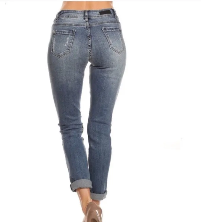 Distressed Ankle Cuff Skinny