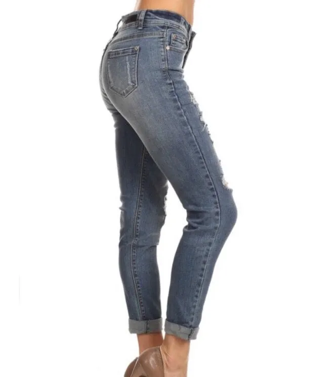 Distressed Ankle Cuff Skinny